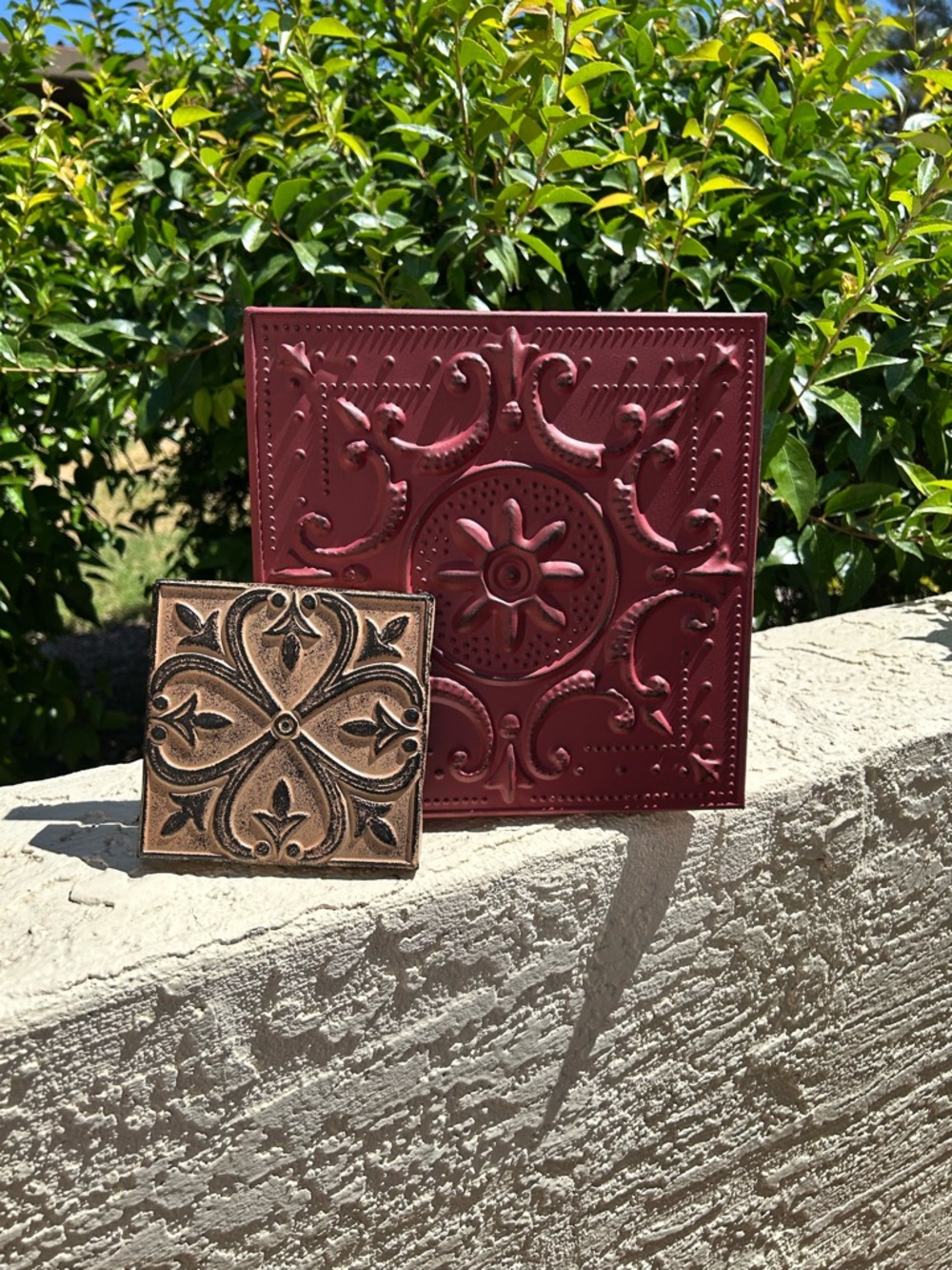 2 piece Decorative Embossed Wall Tiles - Red and Antique Bronze